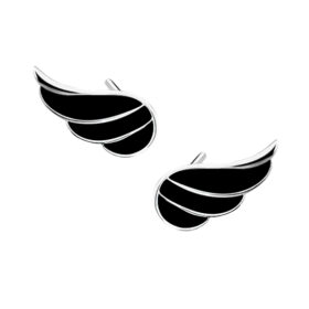 Cercei argint aripi negre placați cu rodiu